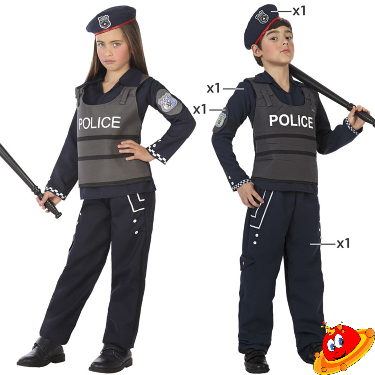 Costume Bambino Bambina Poliziotta Poliziotto Tg 10/12A