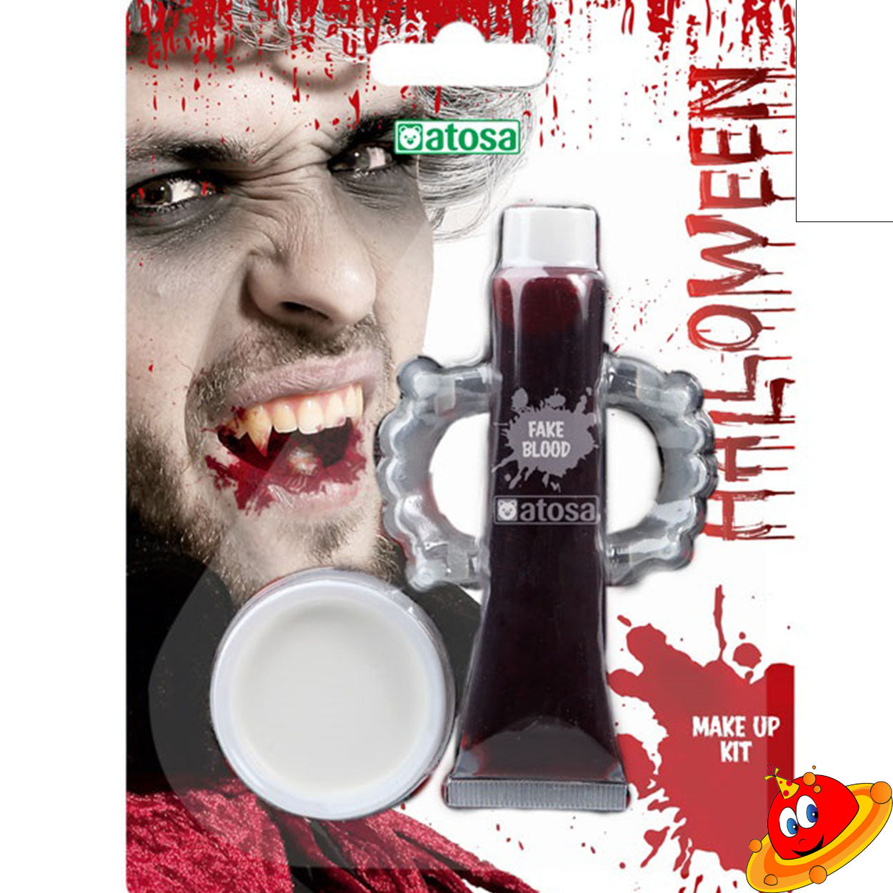 Denti Vampiro Sangue Liquido Fondo tinta bianco travestimento Vampiro
