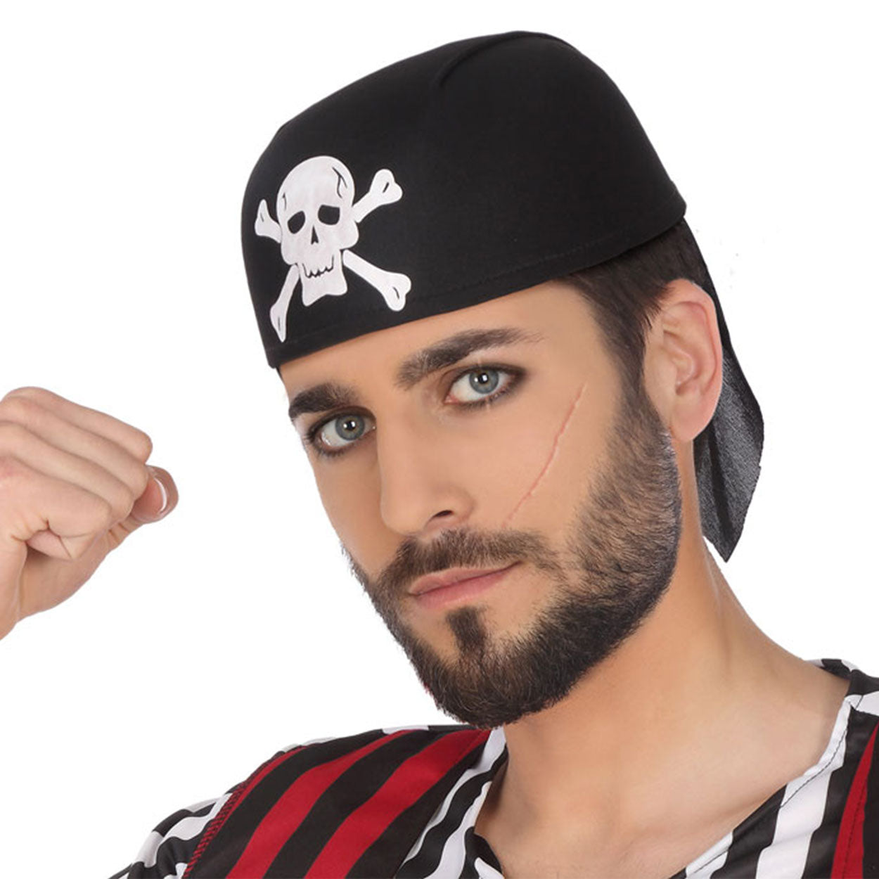 Cappello bandana nera con teschio travestimento Pirata
