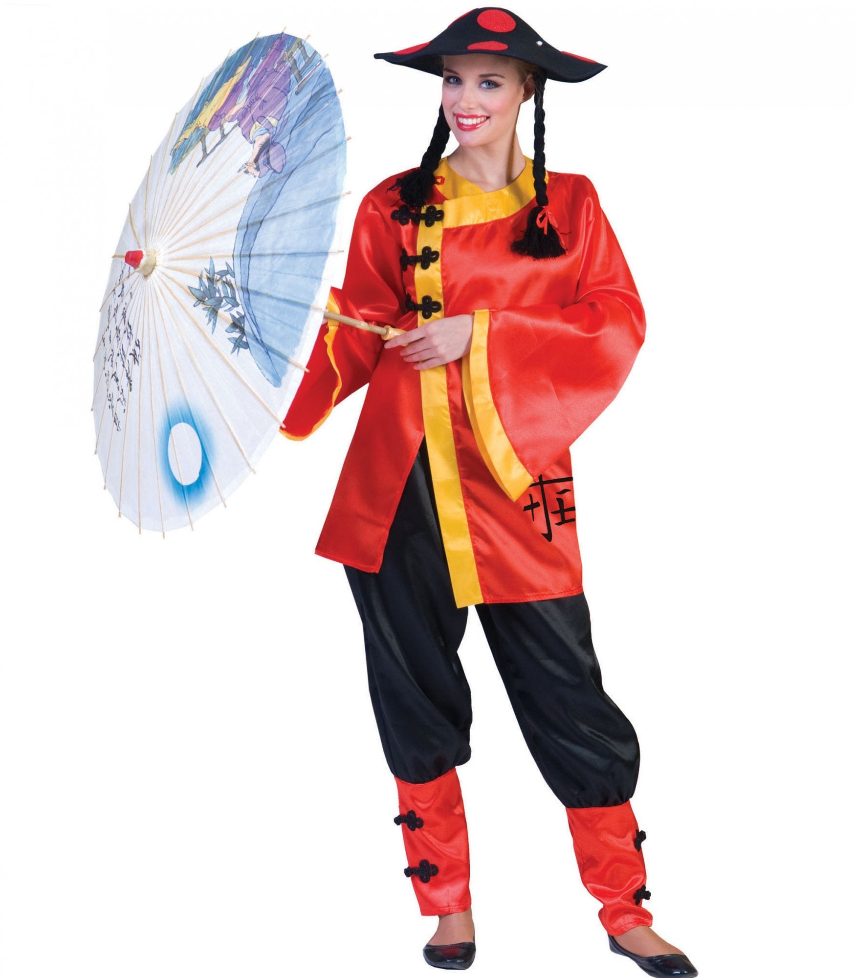 Cappello cinese con treccia accessori costumi Carnevale adulto