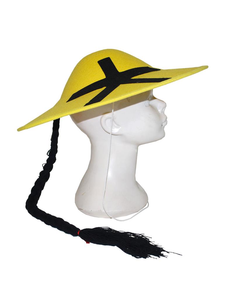 Cappello cinese con treccia accessori costumi Carnevale adulto