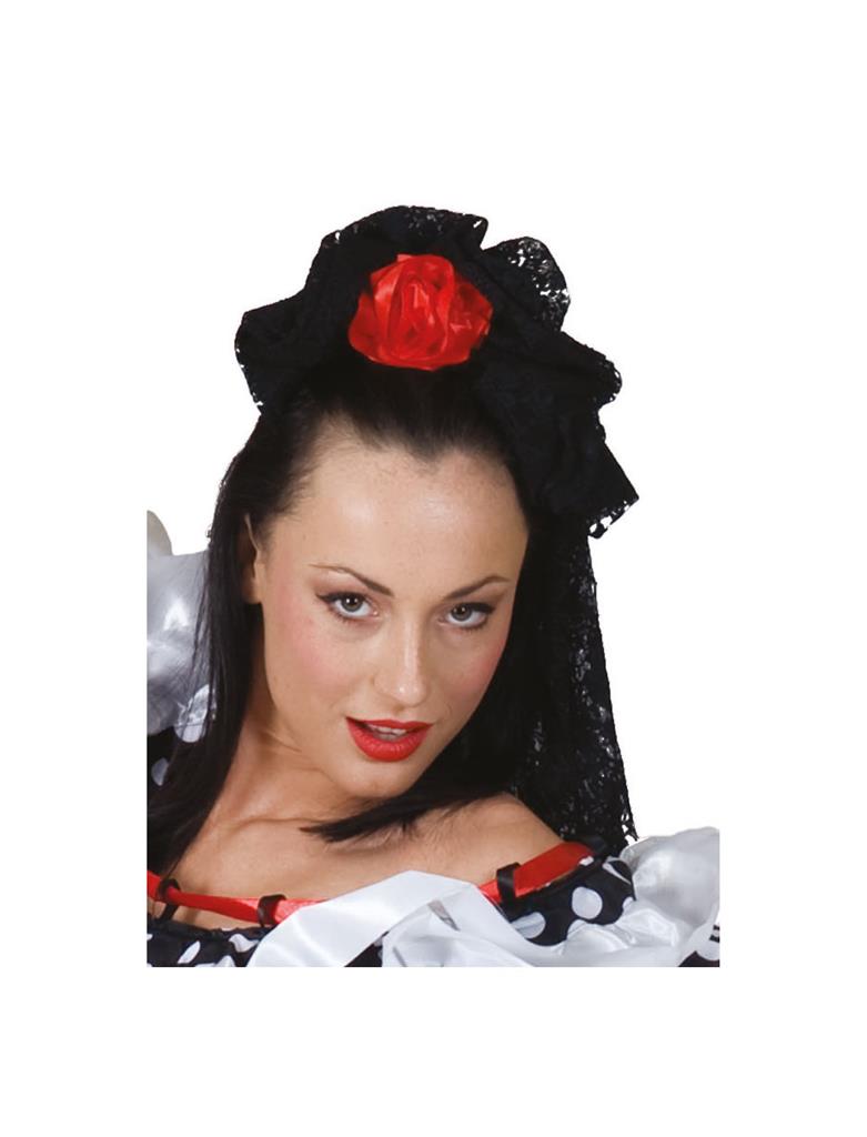 POPETPOP Fascia Per Capelli Con Velo Di Halloween – Rosa Nera E Rossa – Copricapo Per Festa Del Giorno Dei Morti E Carnevale