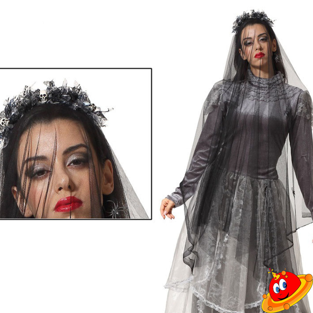 Travestimento Halloween Cerchiello con rose e velo nero teschi sposa cadavere
