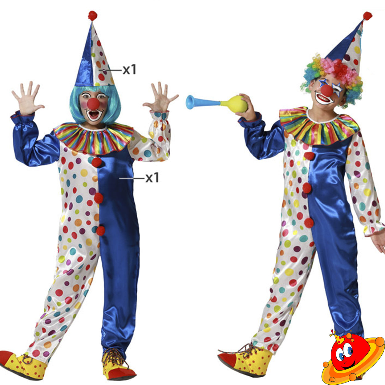 Costume Bambino Bambina tuta Clown Crazy