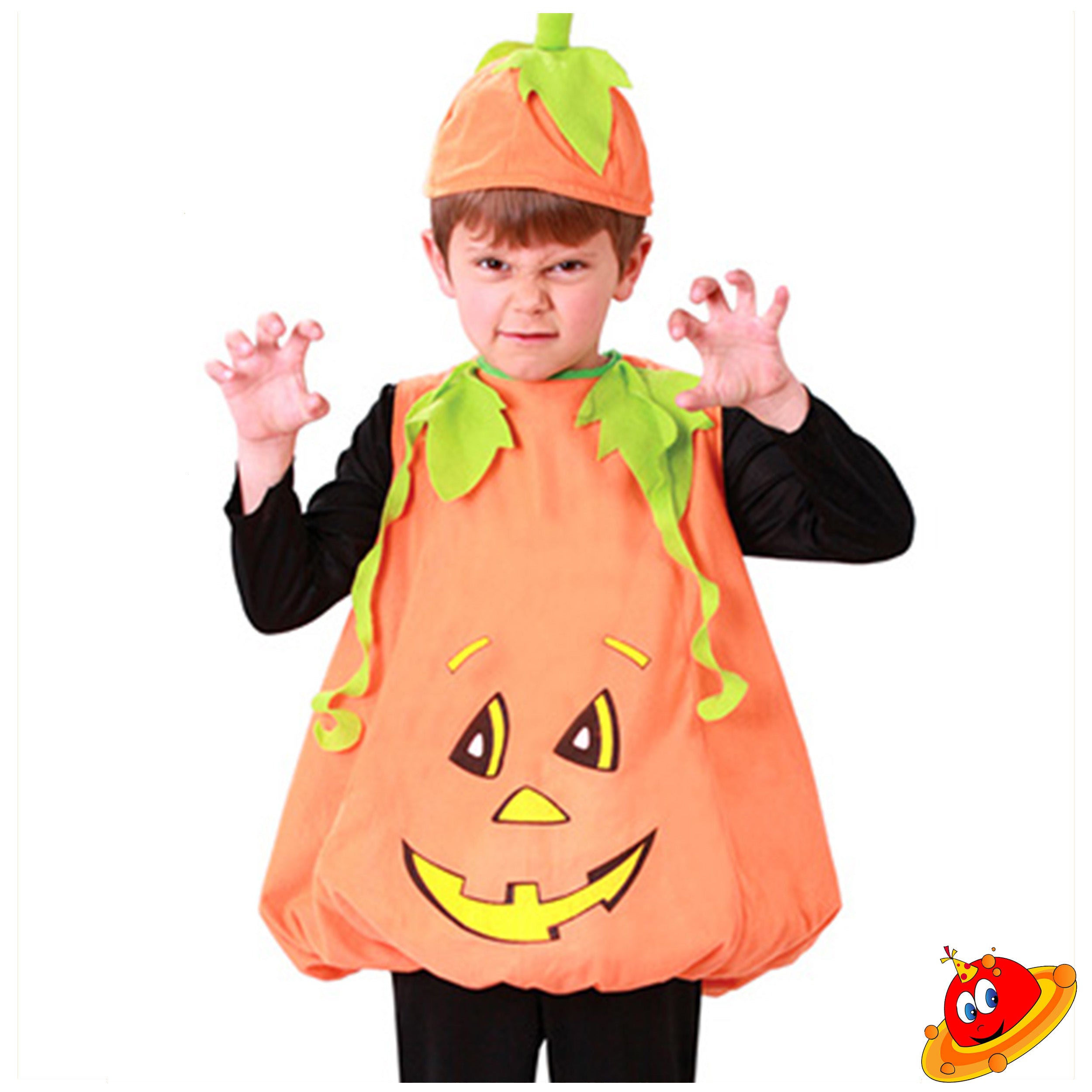 Costume Di Halloween A Forma Di Zucca Per Bambini - Completo Con Cappello, Scarpe E Borsa Portacaramelle