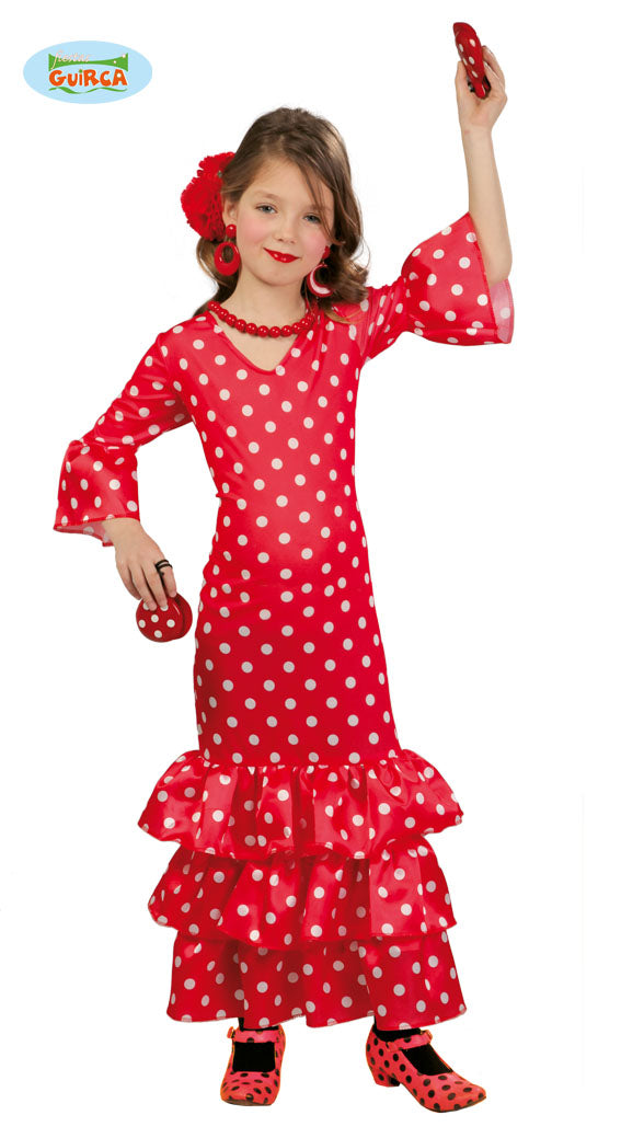 Costume Bambina Flamenco Spagnola Gitana RossaTg 5/7A – Universo In Festa