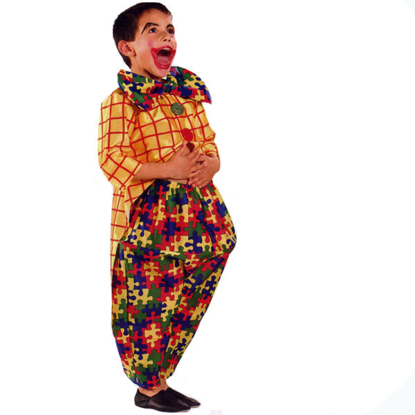Costume Bambino Carnevale Clown Pagliaccio Puzzle Tg 5/7A