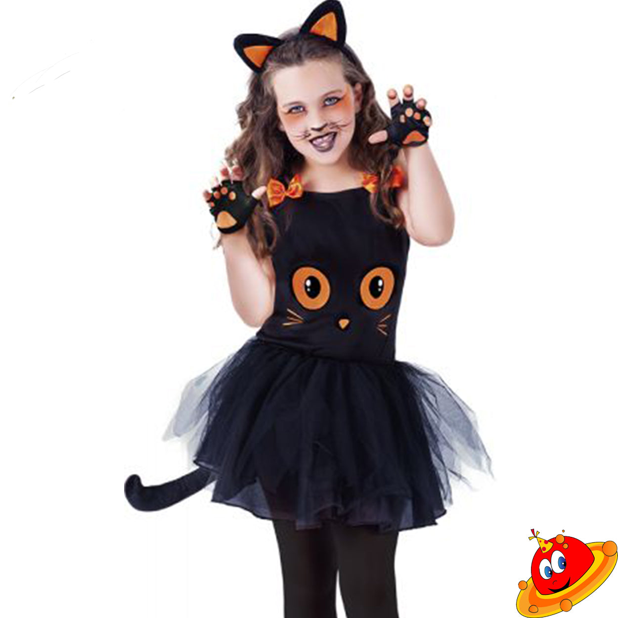 Costume Fata Della Luna Per Bambina Nero Con Cappello - Taglia L (10-12 Anni, 130-140 Cm)