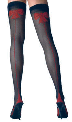 Calze Autoreggenti Nere Vintage Style – Femminilità con Dettaglio Fiocco Rosso 👠🎀
