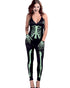 💀 Costume Scheletro Donna Nero – Tuta Halloween con Guanti Stampa Ossa Glow Style