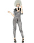 🖤🤍 Costume Beetle Style Donna – Tuta a Righe Halloween Carnevale con Cravatta