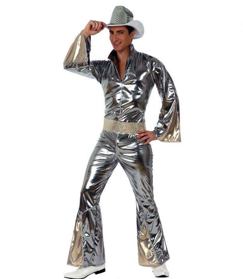 Costume Uomo Cowboy Disco 80 Abba Argento Tg 48/58