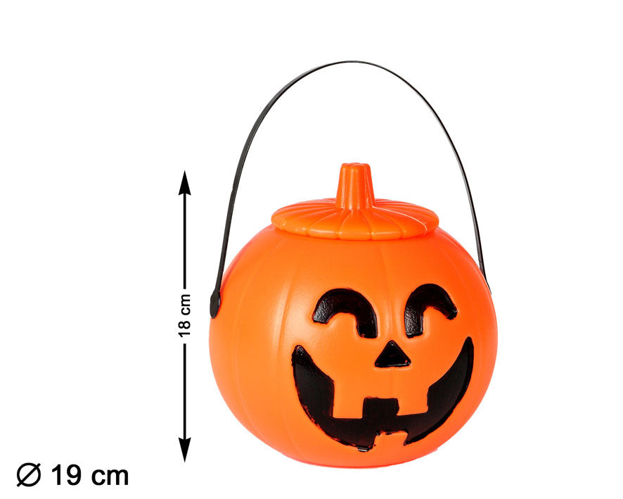 🎃 Secchiello Zucca Halloween con Coperchio – Porta Dolcetti 19 cm 👻
