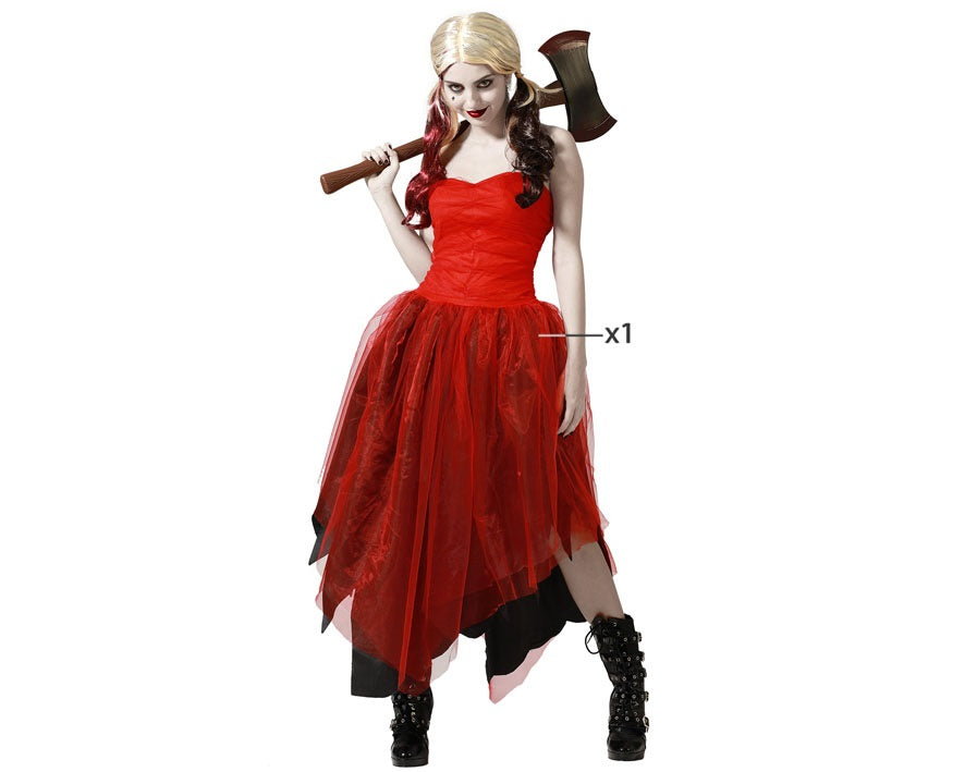 🪓 Costume Harley Horror Donna Rosso e Nero – Vestito Halloween Dark e Sexy