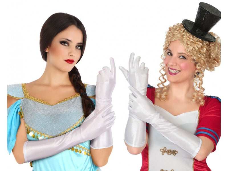 Guanti Lunghi Bianchi Satinati – Eleganza Senza Tempo per Ogni Evento! 🎭✨