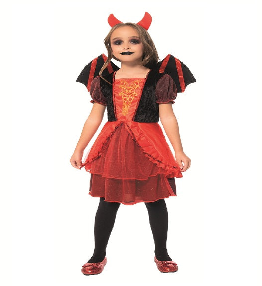 😈 Costume Diavoletta Bambina Rosso e Nero – Vestito con Ali e Cerchietto Halloween