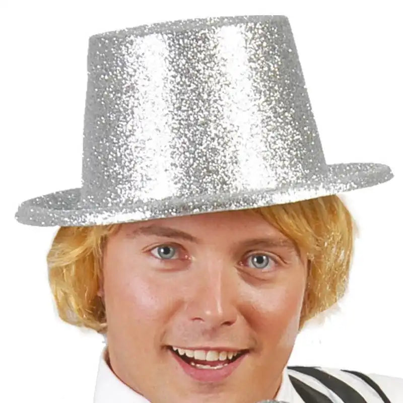 🌟 Universo in Festa: Cilindro Basso/Bombetta Glitter Argento – Stile Disco 💿
