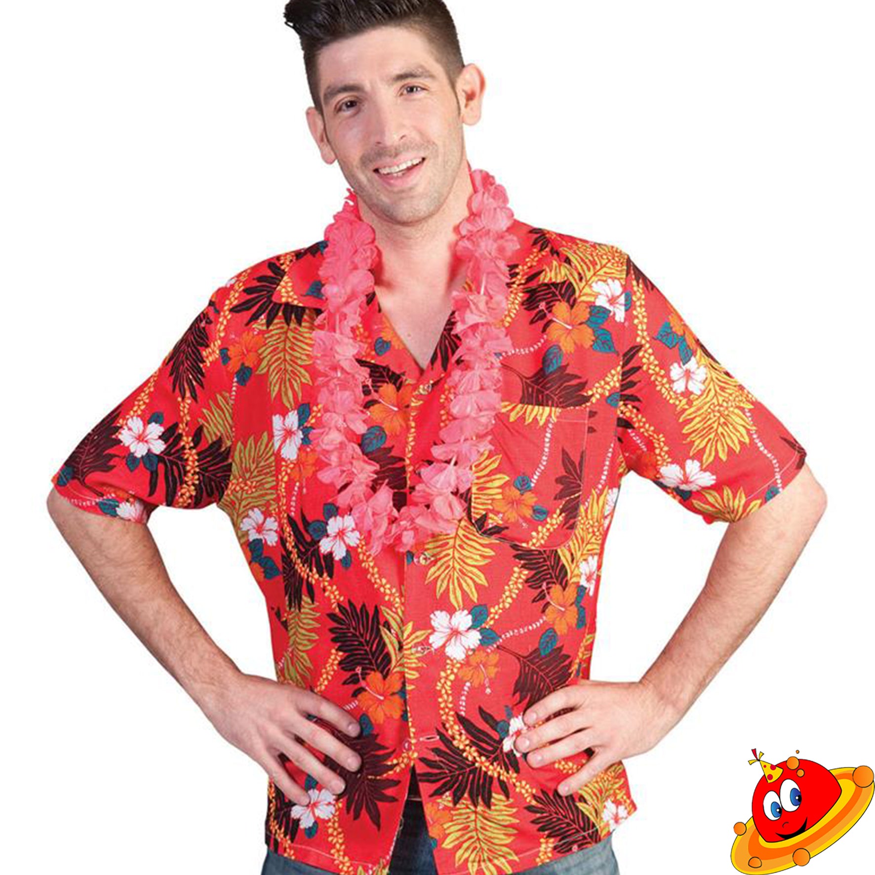 Camicia Hawaiana Rossa con palme e fiori Tg 56/58