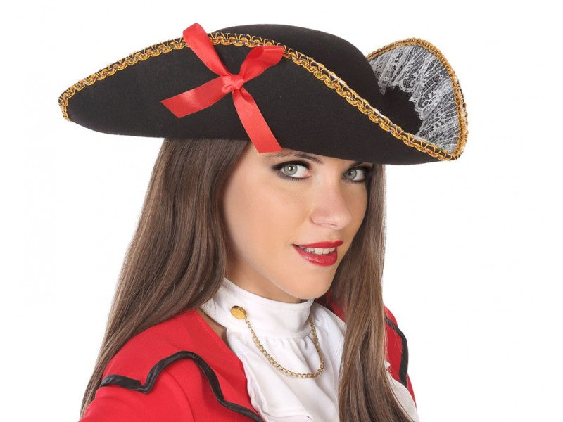 Cappello a Tricorno Pirata Donna fiocco merletti
