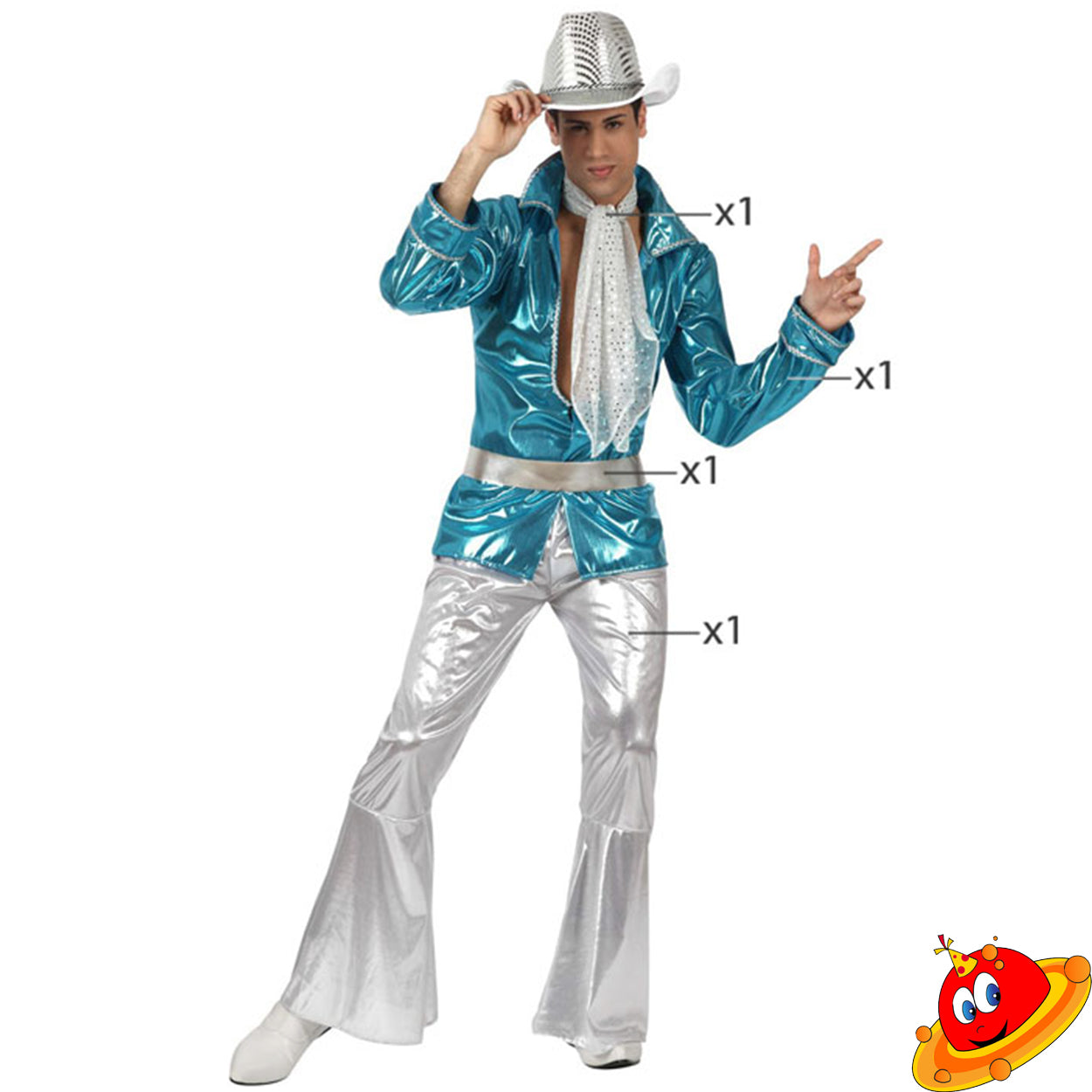 Costume Uomo Disco 80 Abba Set Azzurro Tg 48/58
