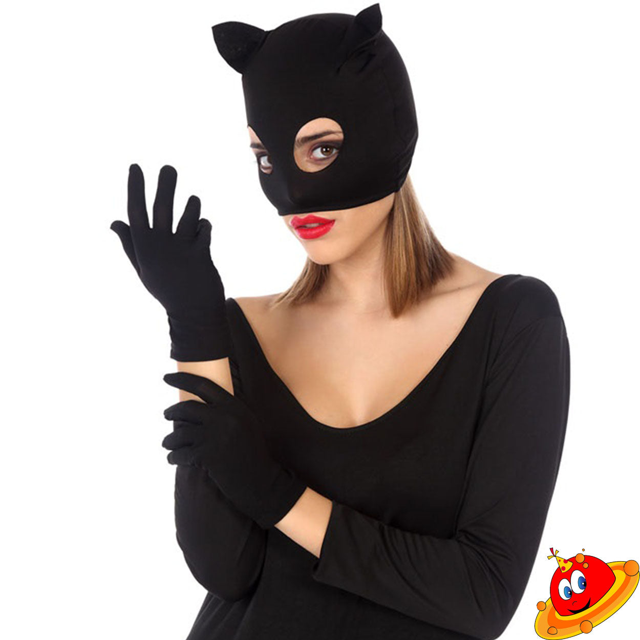 Guanti corti neri in cotone Cat Woman