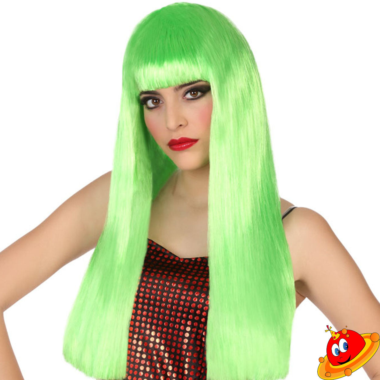 Parrucca lunga liscia 60 cm verde con frangia
