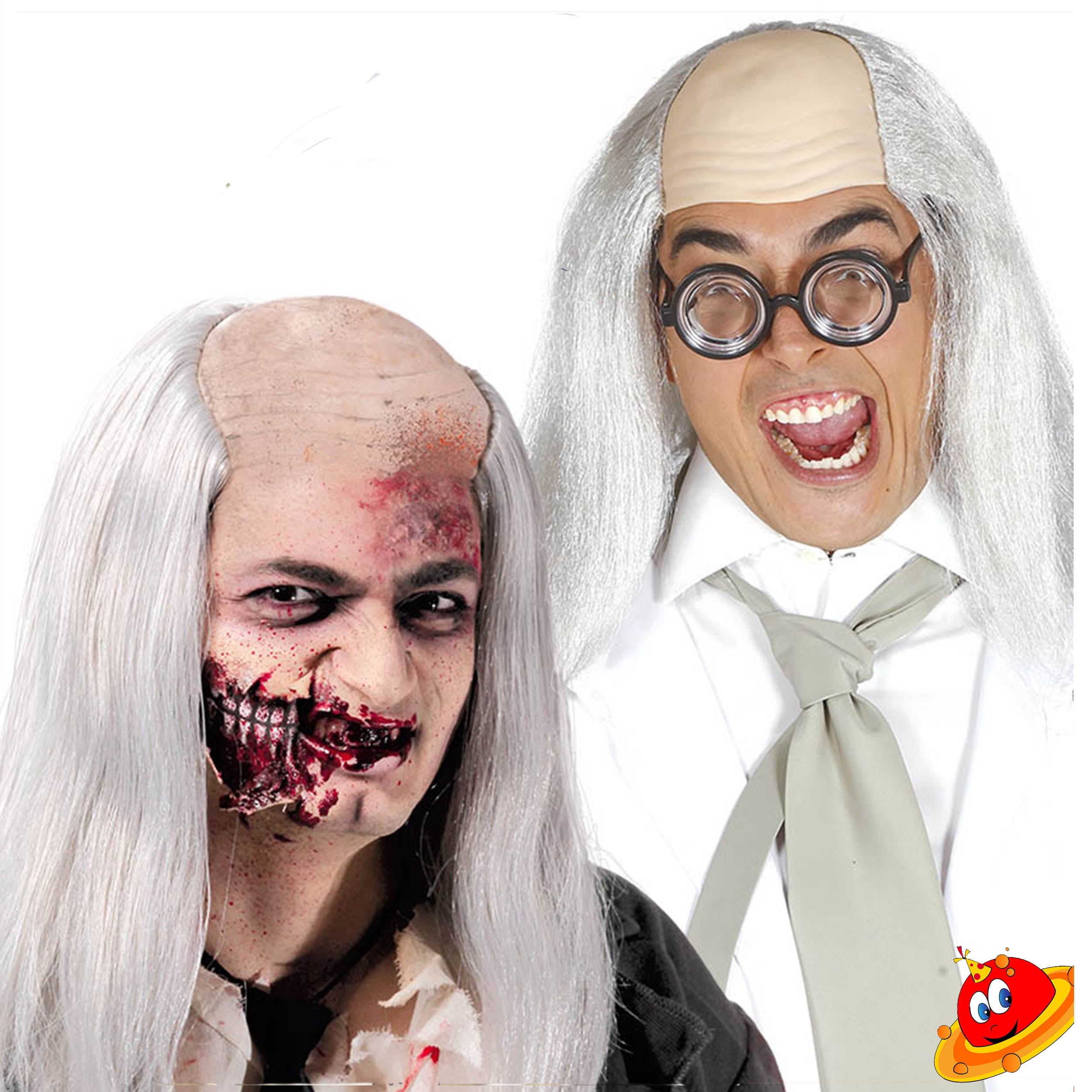 Pelata con parrucca Halloween Dottore Scienziato Einstein Zombie