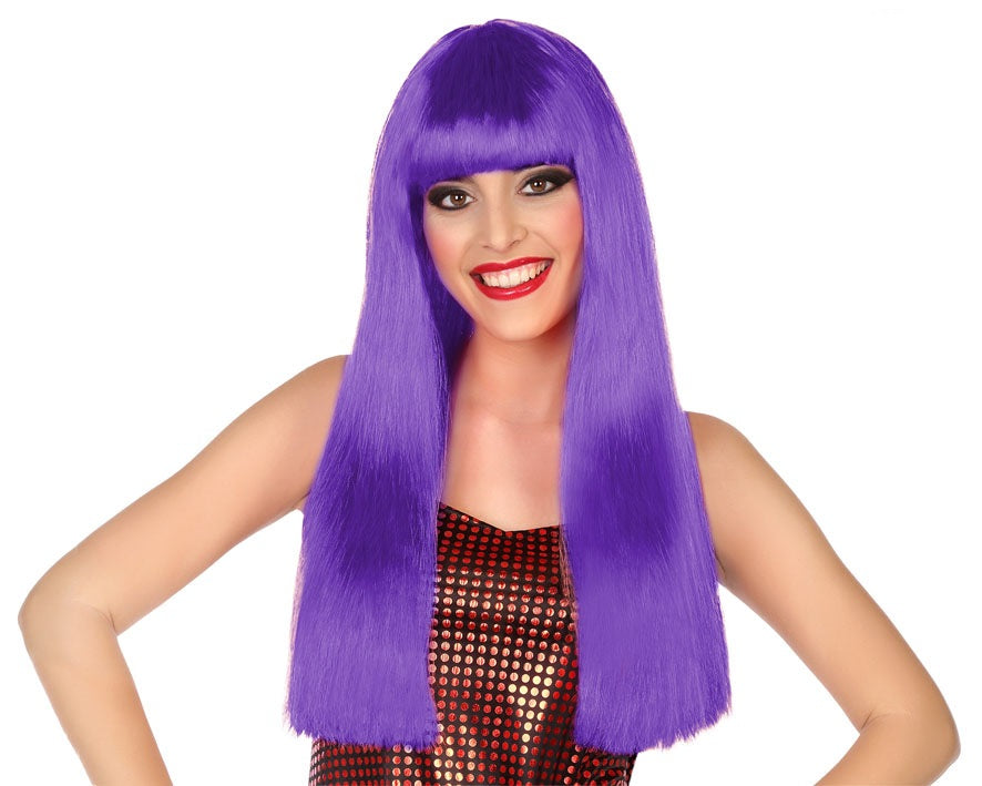 Parrucca lunga liscia 60 cm viola con frangia