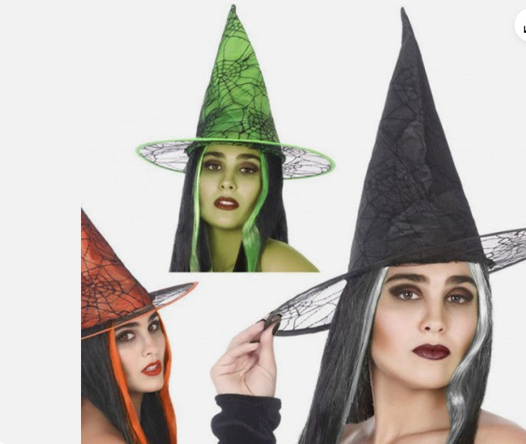 🧙 Cappello da Strega con Ragnatela – Colori Assortiti per Halloween ✨