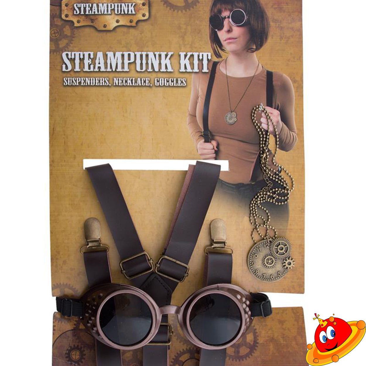 Set Gotico Steampunker bretelle occhiali collana