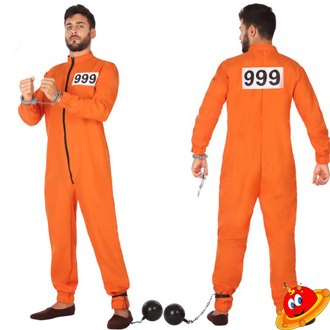 Costume Uomo Carcerato Prigioniero Tuta Arancione Tg 52/58
