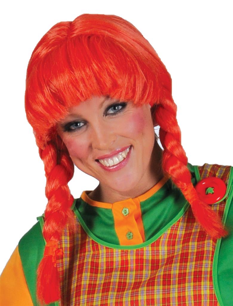 🎒 Parrucca Arancione con Trecce – Stile Pippi Calzelunghe