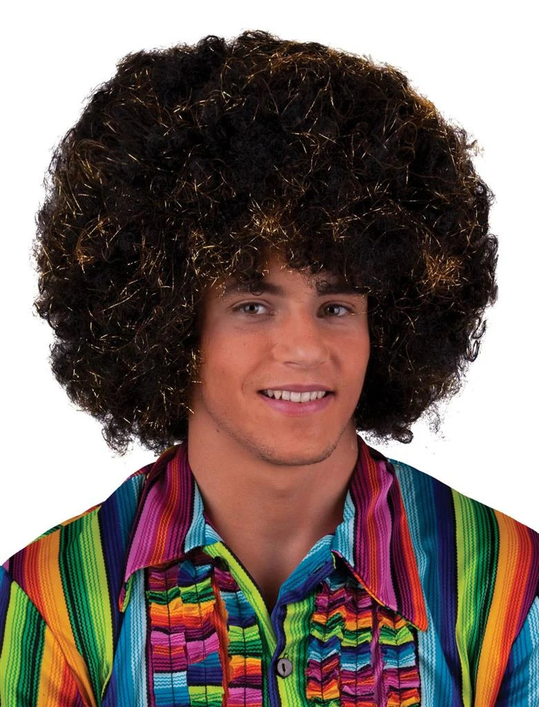 🕺 Parrucca Afro con Riflessi Oro – Accendi la Febbre del Sabato Sera! ✨