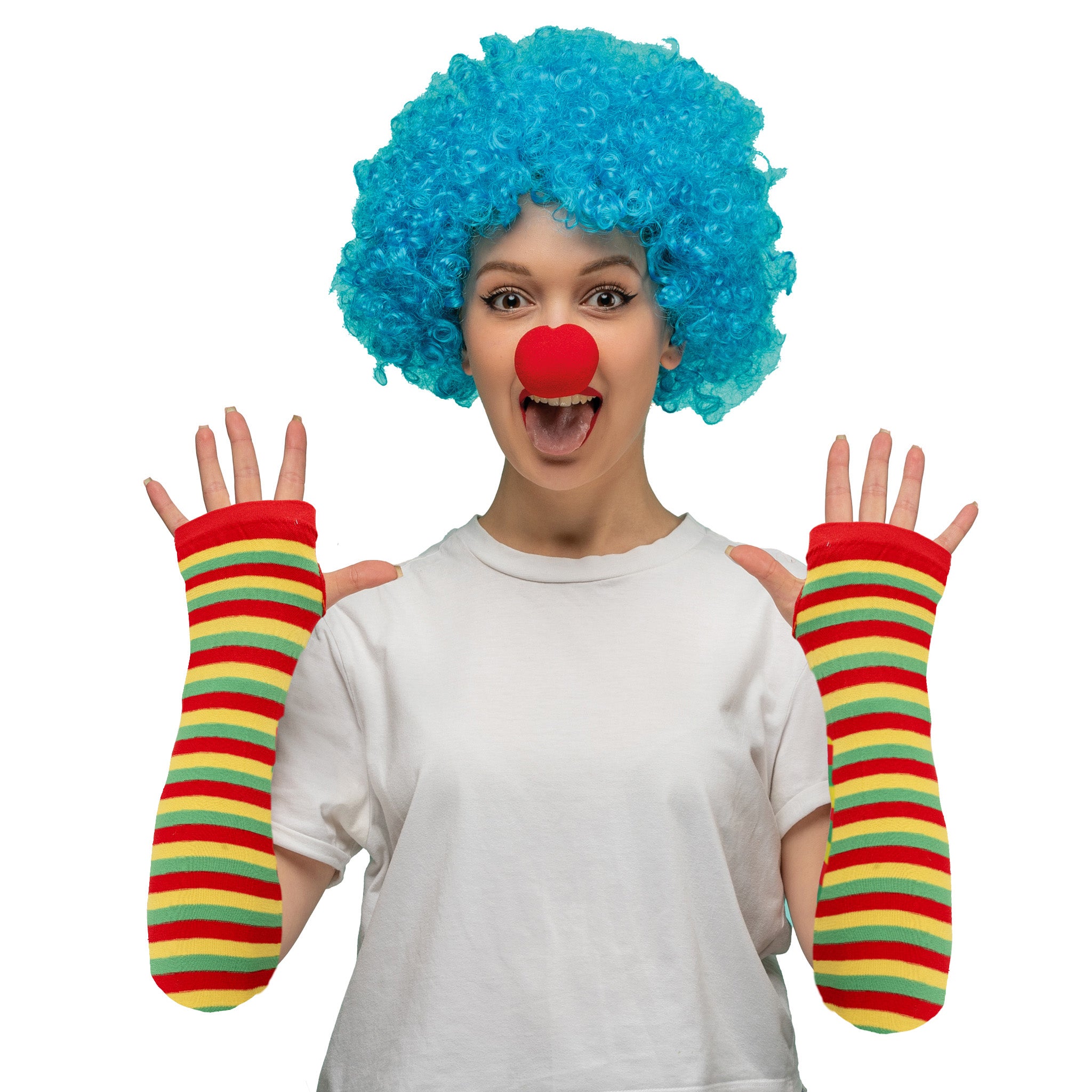 Guanti cm 50 Clown Giocoliere Mimo senza dita in cotone a righe