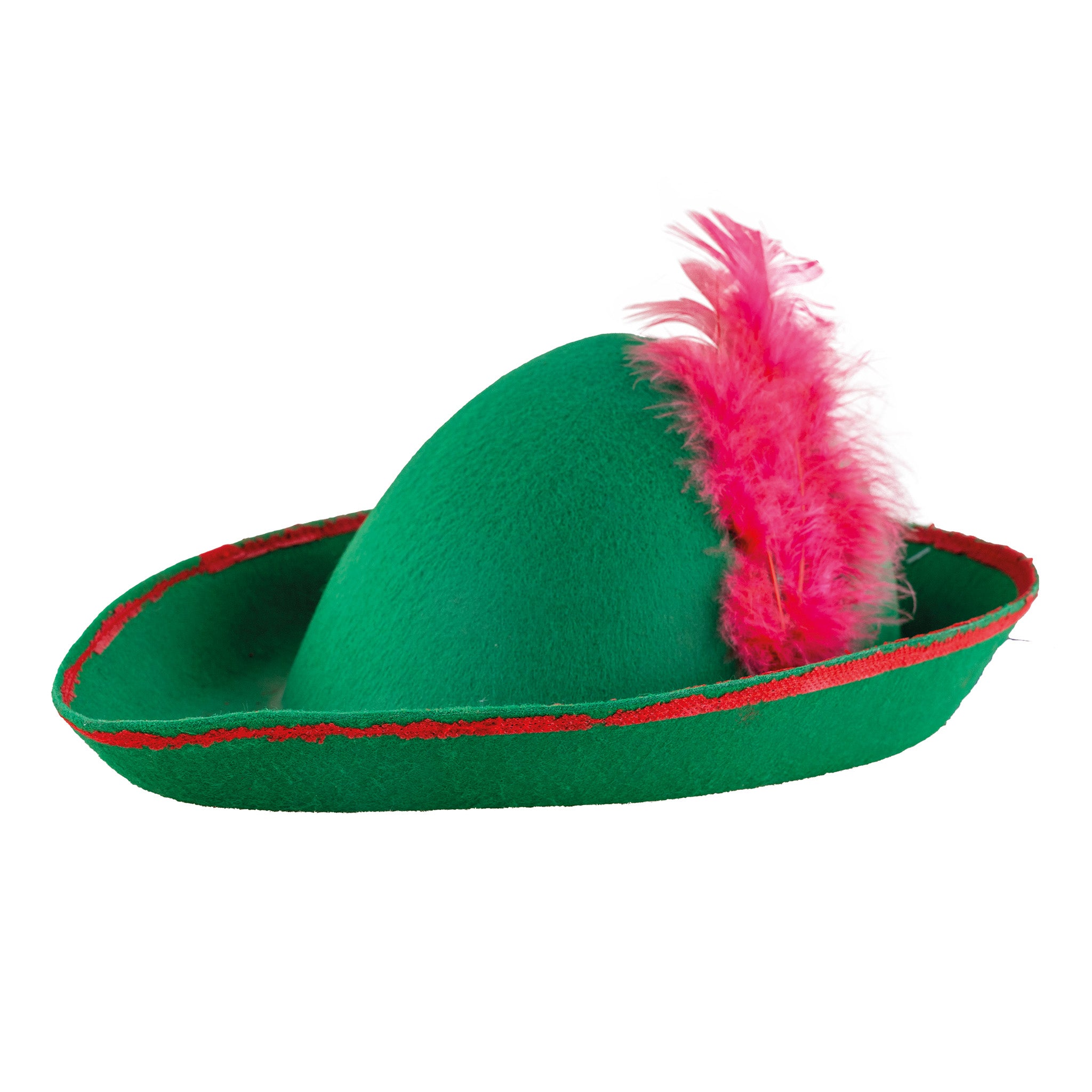 🏹 Universo in Festa: Cappello da Folletto/Robin Hood Verde con Piuma Fucsia 🌿