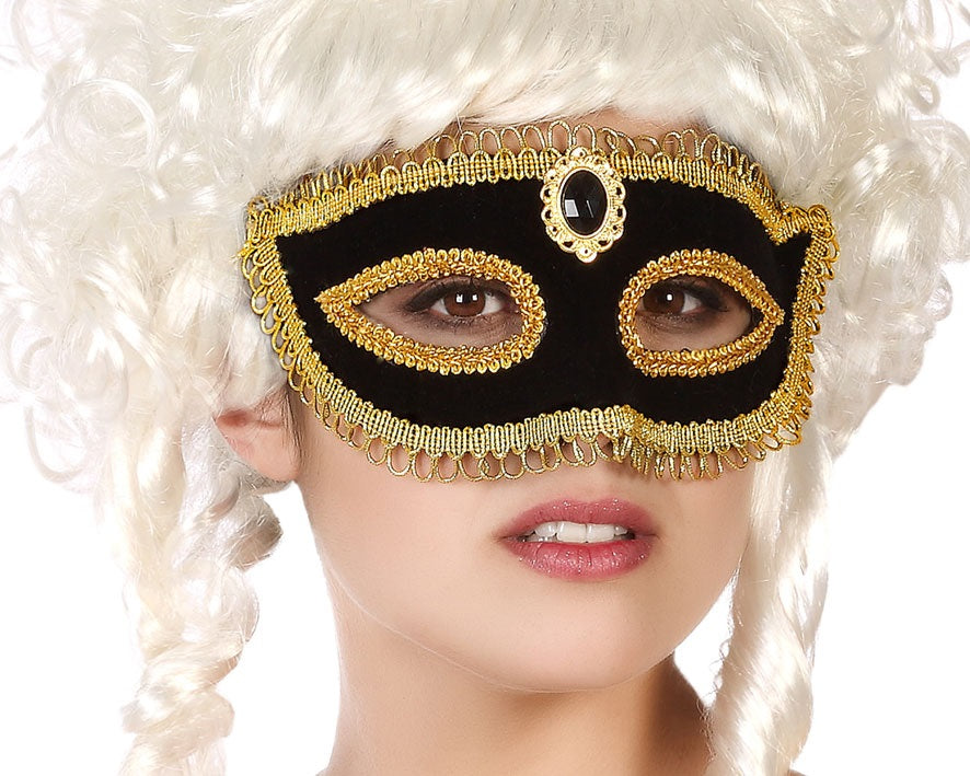 Travestimento Halloween Carnevale Maschera Veneziana Nera con gemma