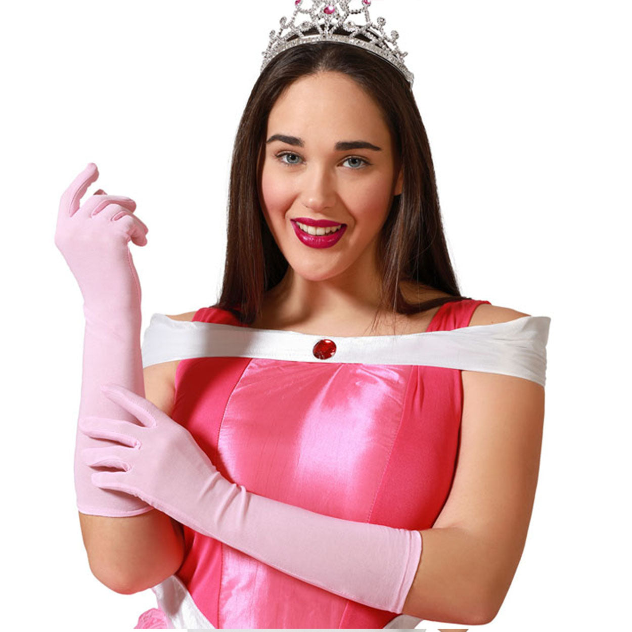 Guanti rosa da cm 50 in cotone travestimento principessa