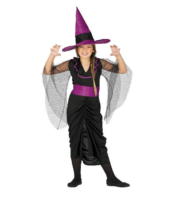 🧙‍♀️💜 Costume Strega Bambina Nero e Viola – Abito Halloween con Cappello