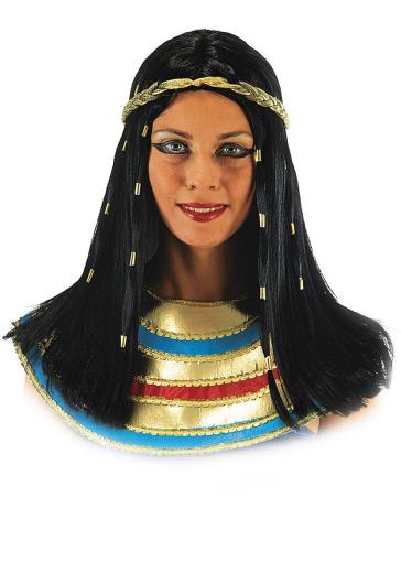 Parrucca nera con trecce e coroncina Egiziana Cleopatra Imperatrice
