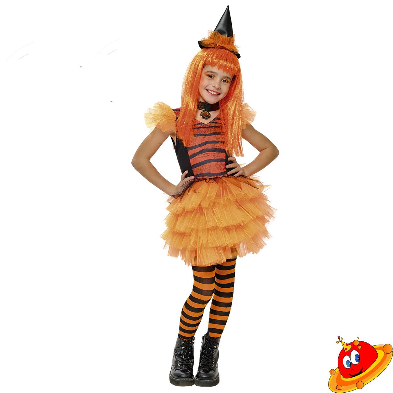 Costume Halloween Strega Arancione Glamour Bambina