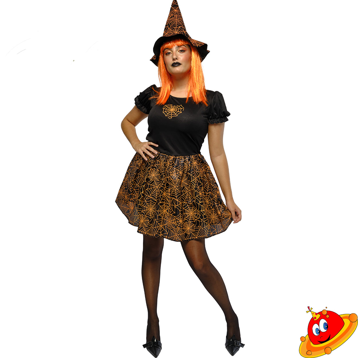 Costume Donna Strega Glamour Arancione Tg 40a42