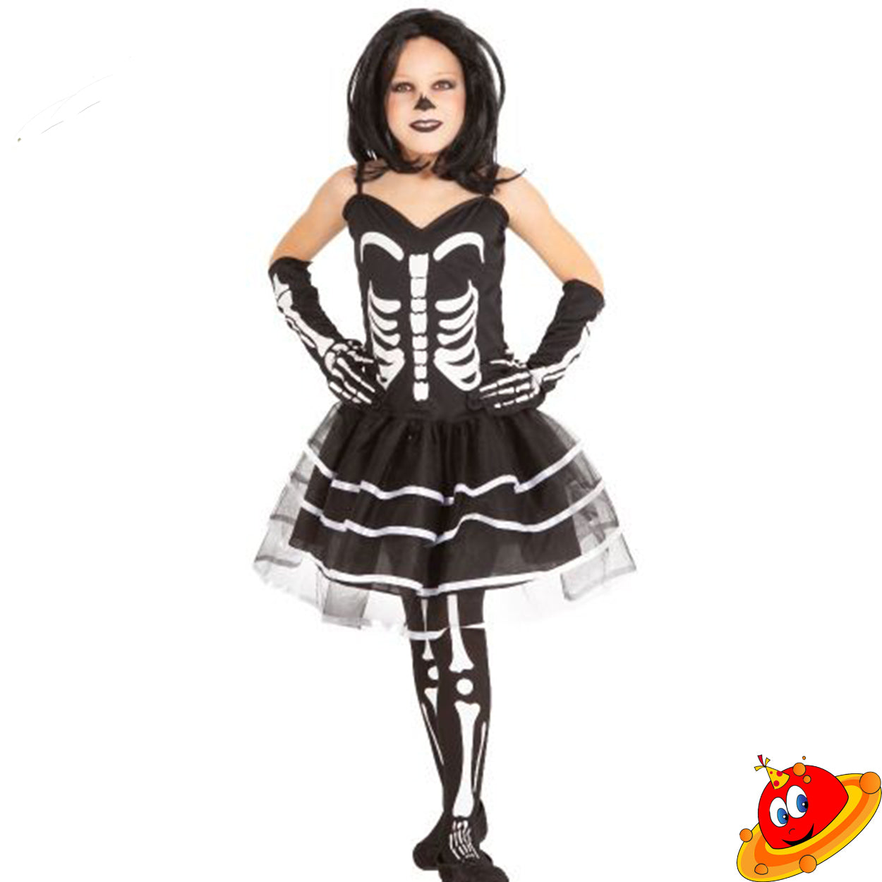 Costume Bambina Scheletro Miss Bones Tg 3-10 anni